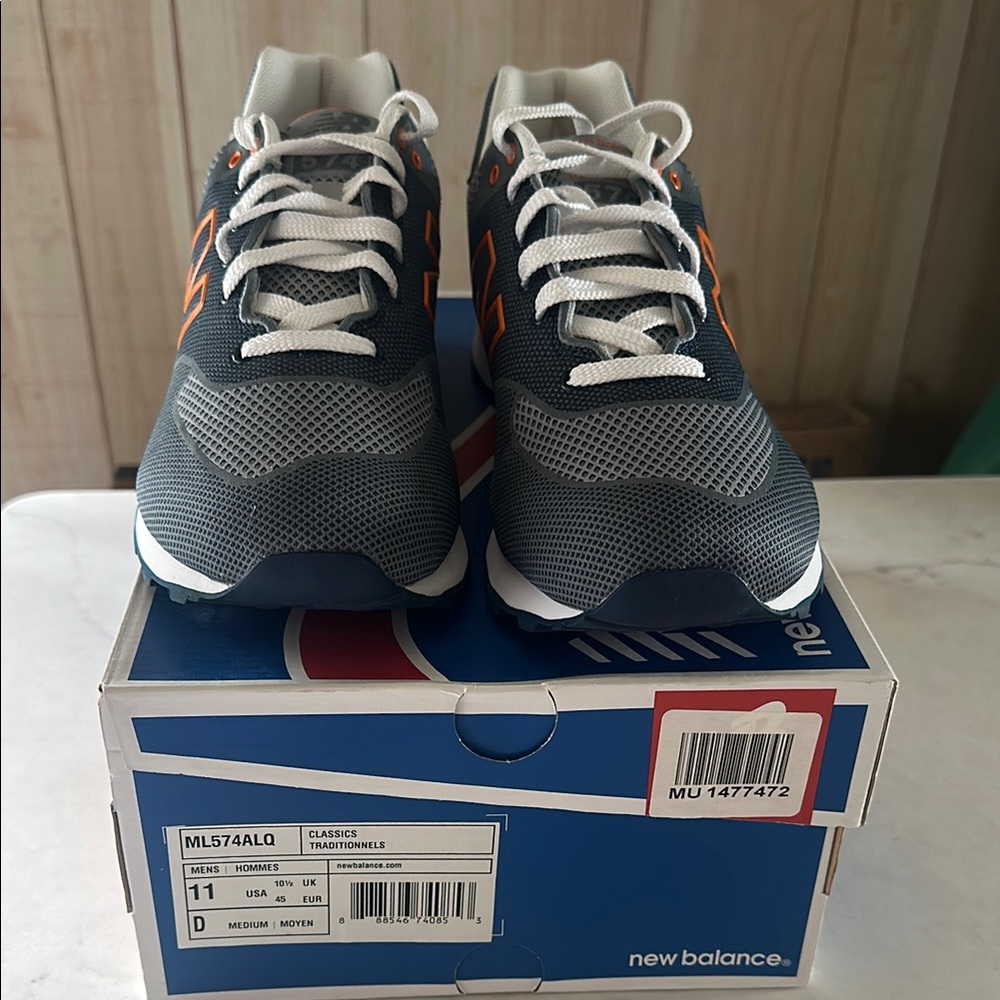 New Balance Blue, Gray and Orange Accent Sneakers with Mesh Upper